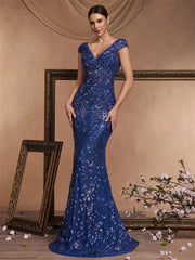 Long Mermaid Formal Deep V-neck Prom Dresses