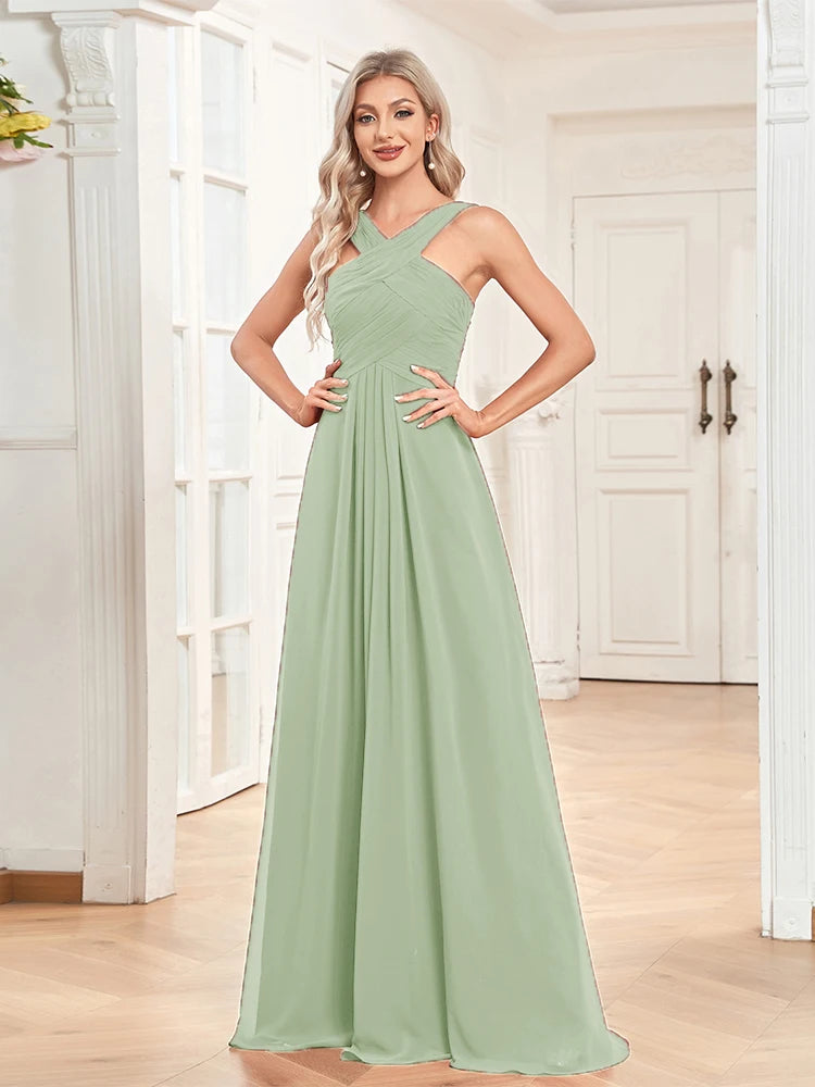 XUIBOL | Elegant Prom Chiffon Green Long Backless Evening Dress
