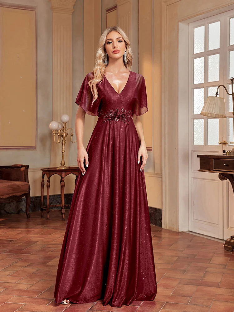 XUIBOL | Elegant Royal Shining Applique V-neck Formal Evening Dress