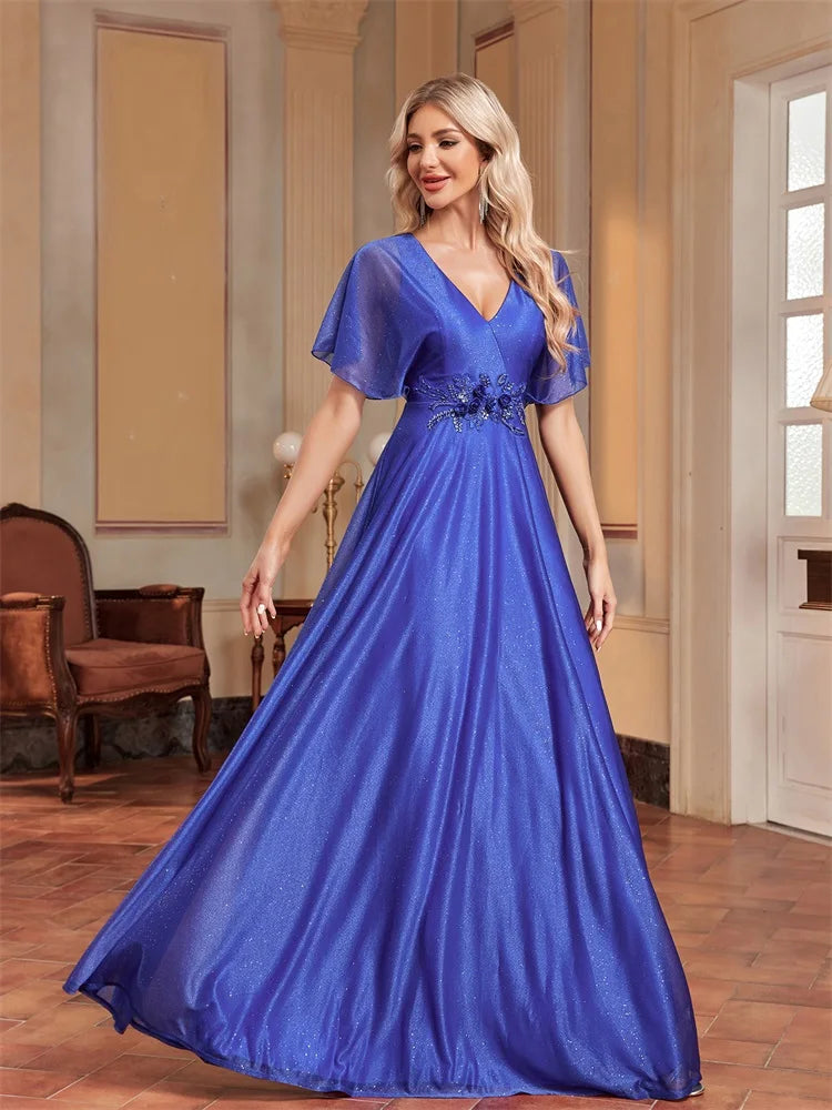 XUIBOL | Elegant Royal Shining Applique V-neck Formal Evening Dress