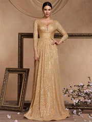Sexy Deep V-Neck Sequins Evening Dress