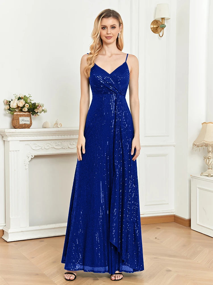 Elegant Suspenders V-Neck Evening Dress