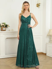 Elegant Suspenders V-Neck Evening Dress