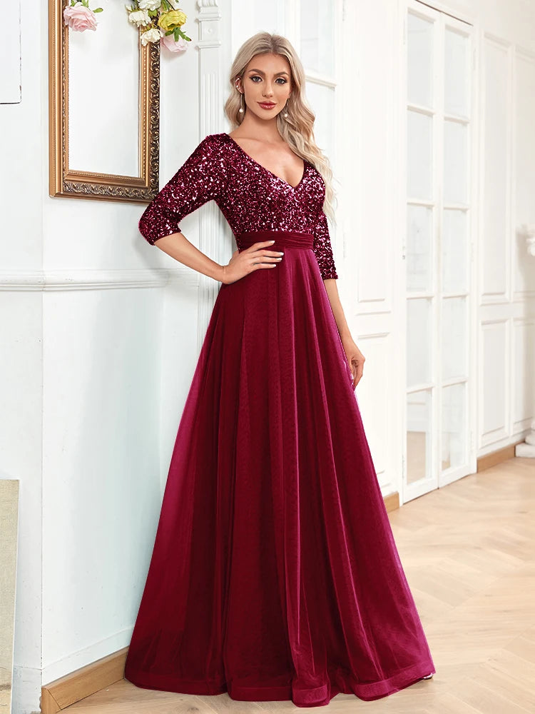 Long Sleeves Wedding Party Maxi Prom Dress