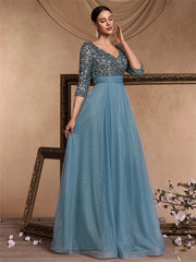 Long Sleeves Wedding Party Maxi Prom Dress