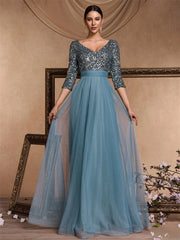 Long Sleeves Wedding Party Maxi Prom Dress