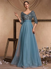 Long Sleeves Wedding Party Maxi Prom Dress