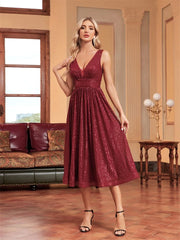 Elegant V Neck Sleeveless Sequins Cocktail Dress