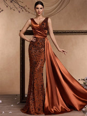 Elegant V-neck Splice Sequins Evening Dress