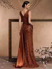 Elegant V-neck Splice Sequins Evening Dress