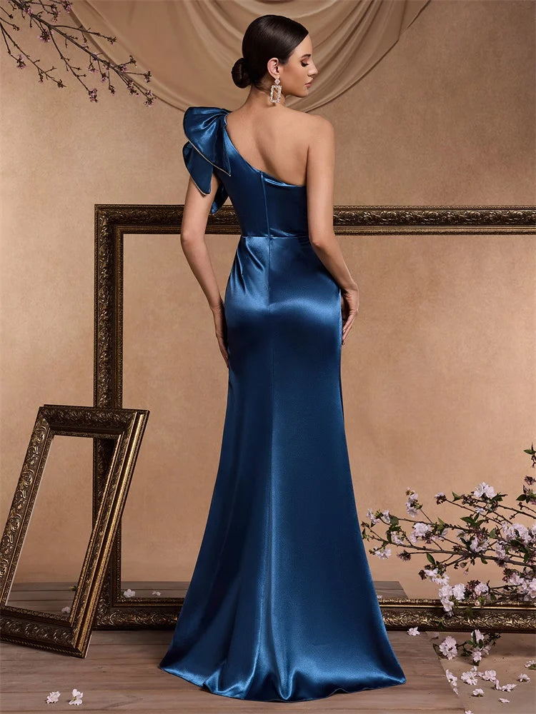 XUIBOL Luxury Blue Mermaid Prom Dresses Split Satin Sexy Evening Dress Elegant Long Formal Saudi Arabia Cocktail Party Gowns