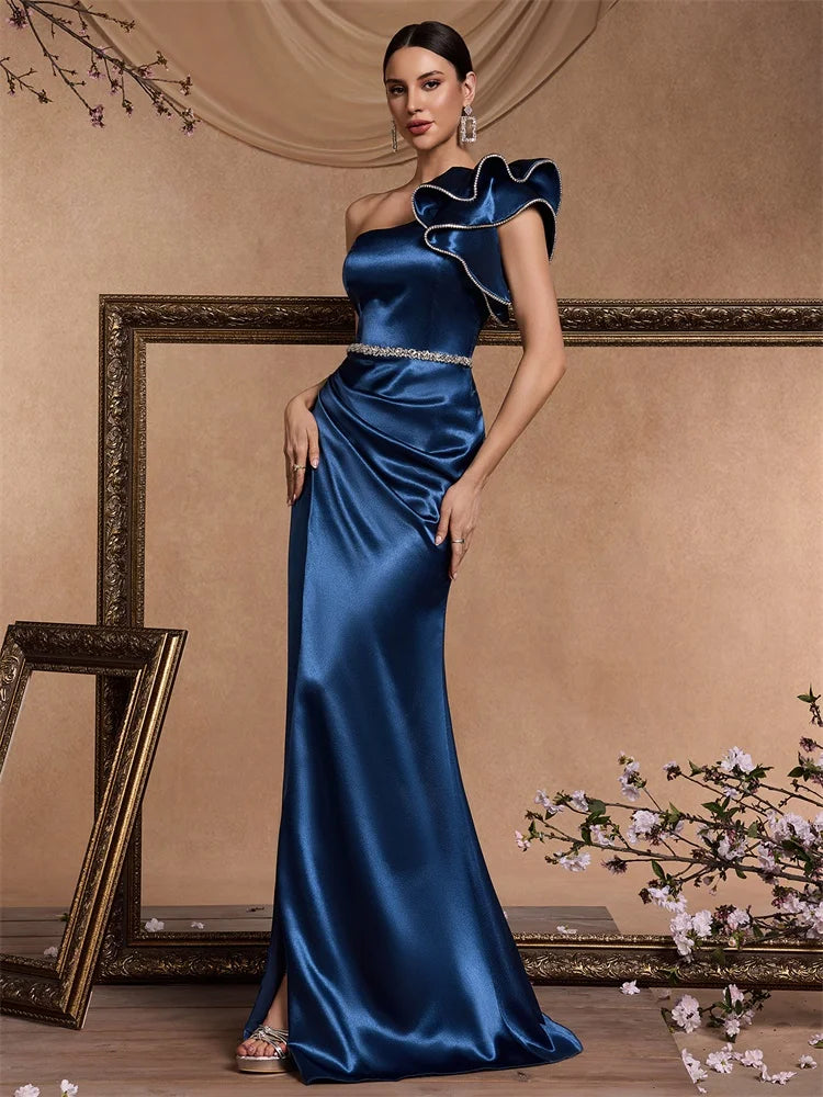 XUIBOL Luxury Blue Mermaid Prom Dresses Split Satin Sexy Evening Dress Elegant Long Formal Saudi Arabia Cocktail Party Gowns