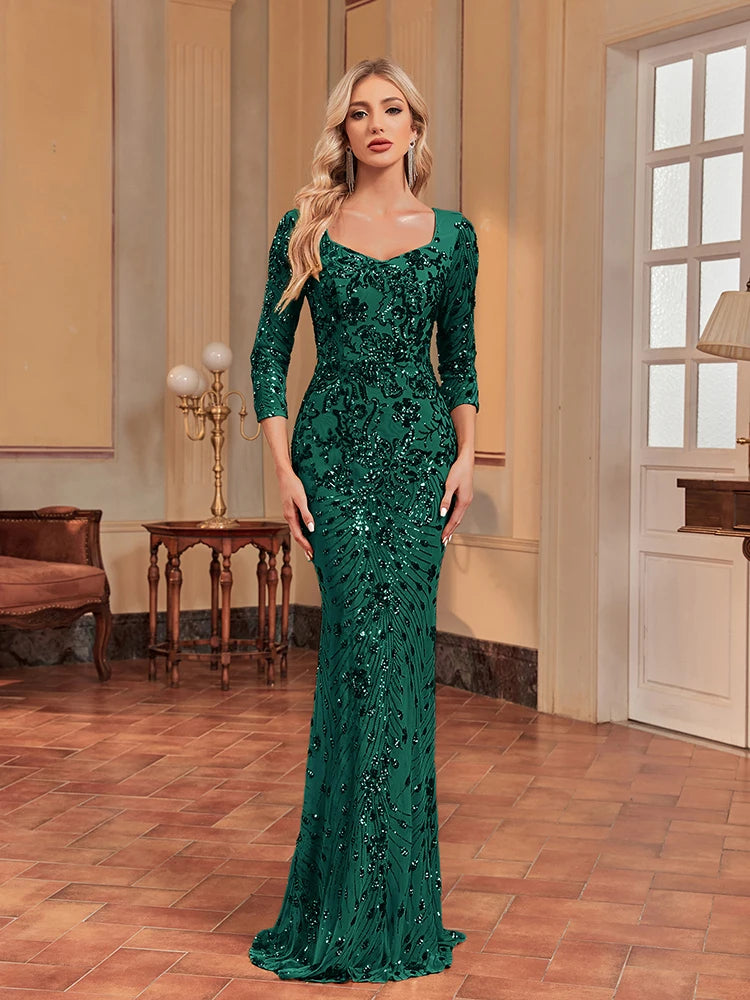 V-neck Prom Elegant Long sleeve Wedding Party Cocktail Gowns