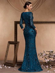 V-neck Prom Elegant Long sleeve Wedding Party Cocktail Gowns