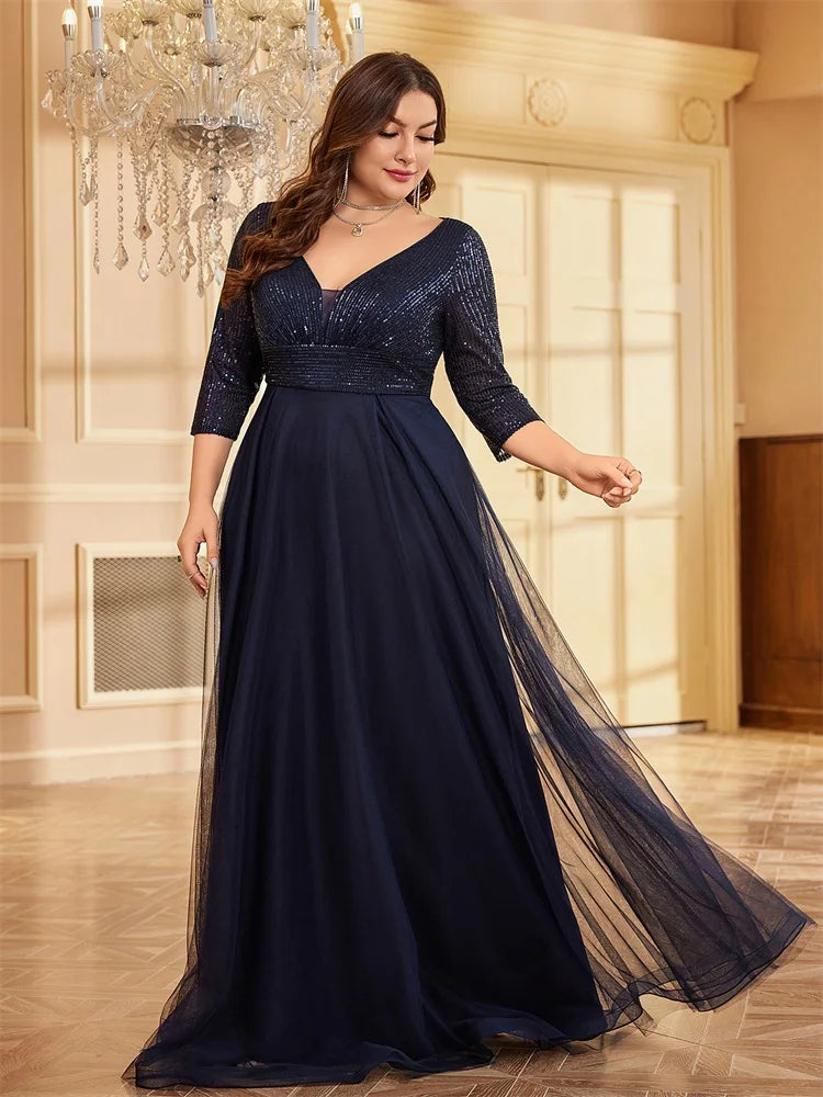 Plus Size Elegant VNeck Sequin Evening Dress | XUIBOL