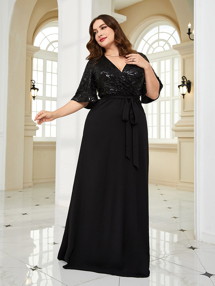 XUIBOL Plus Size Luxury Sequin Evening Dress