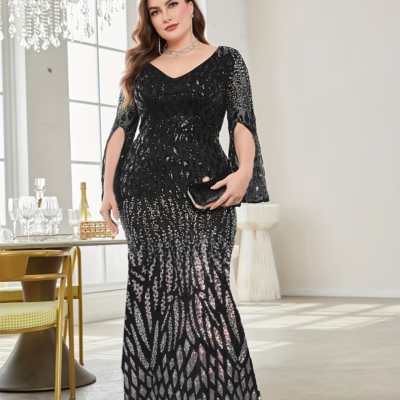 Plus Size Sequin Fit & Flare Dress | XUIBOL