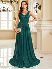 Sequin Pleated Sleeveless Bridesmaid Dress