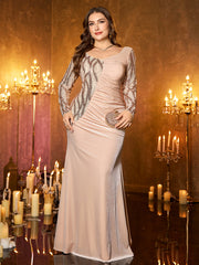 Blush Champagne Sequin Velvet Plus Size Mermaid Evening Gown
