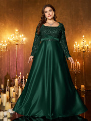 Champagne Silver Beaded High‑Waist A‑Line Plus Size Evening Gown