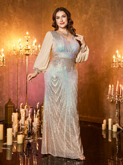 Glitter Geometric Pattern V Neck Mermaid Long Prom Gala Dress