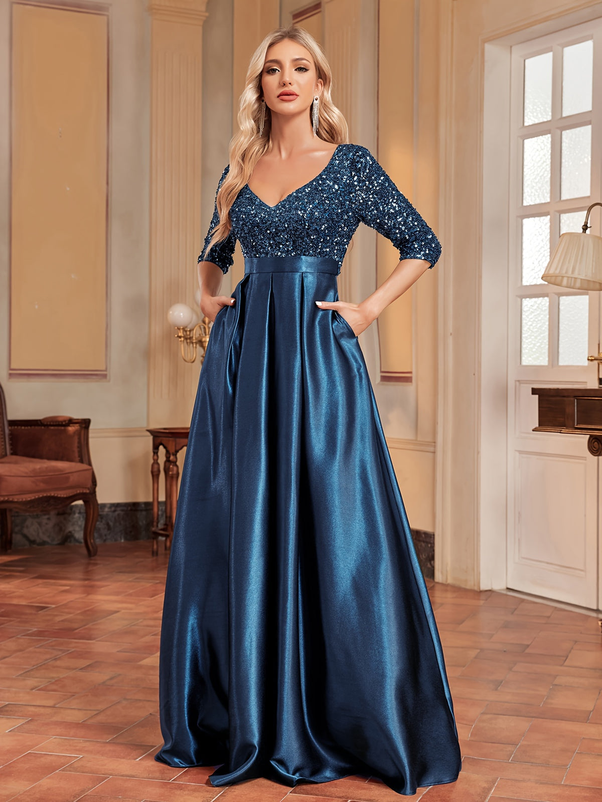 Sequined V-neck Dress