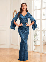 Sequin Decor Cape Sleeve Bridesmaid Dress