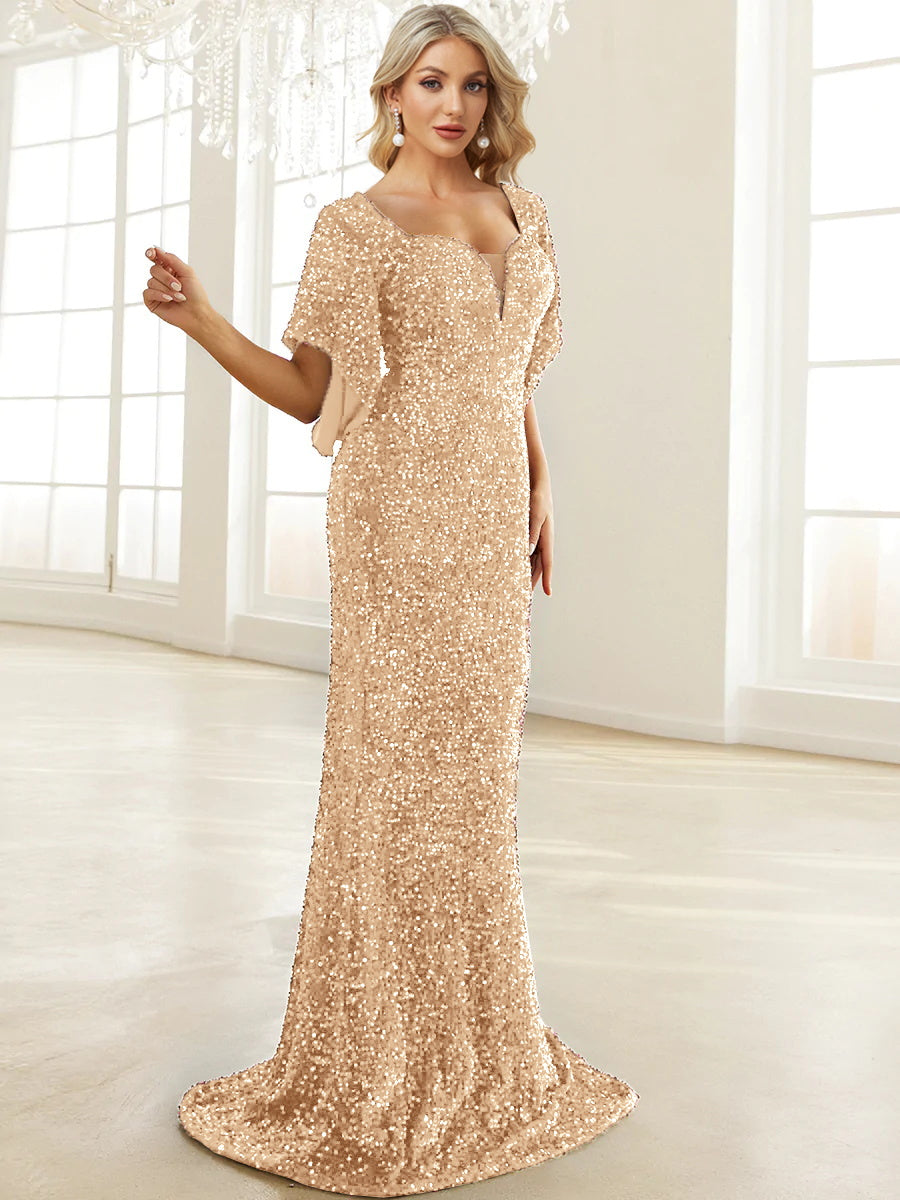 XUIBOL | Sweetheart Neck Floor Length Sequin Prom Dress