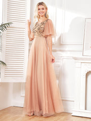Beaded Embroidery v neck short sleeve dresses