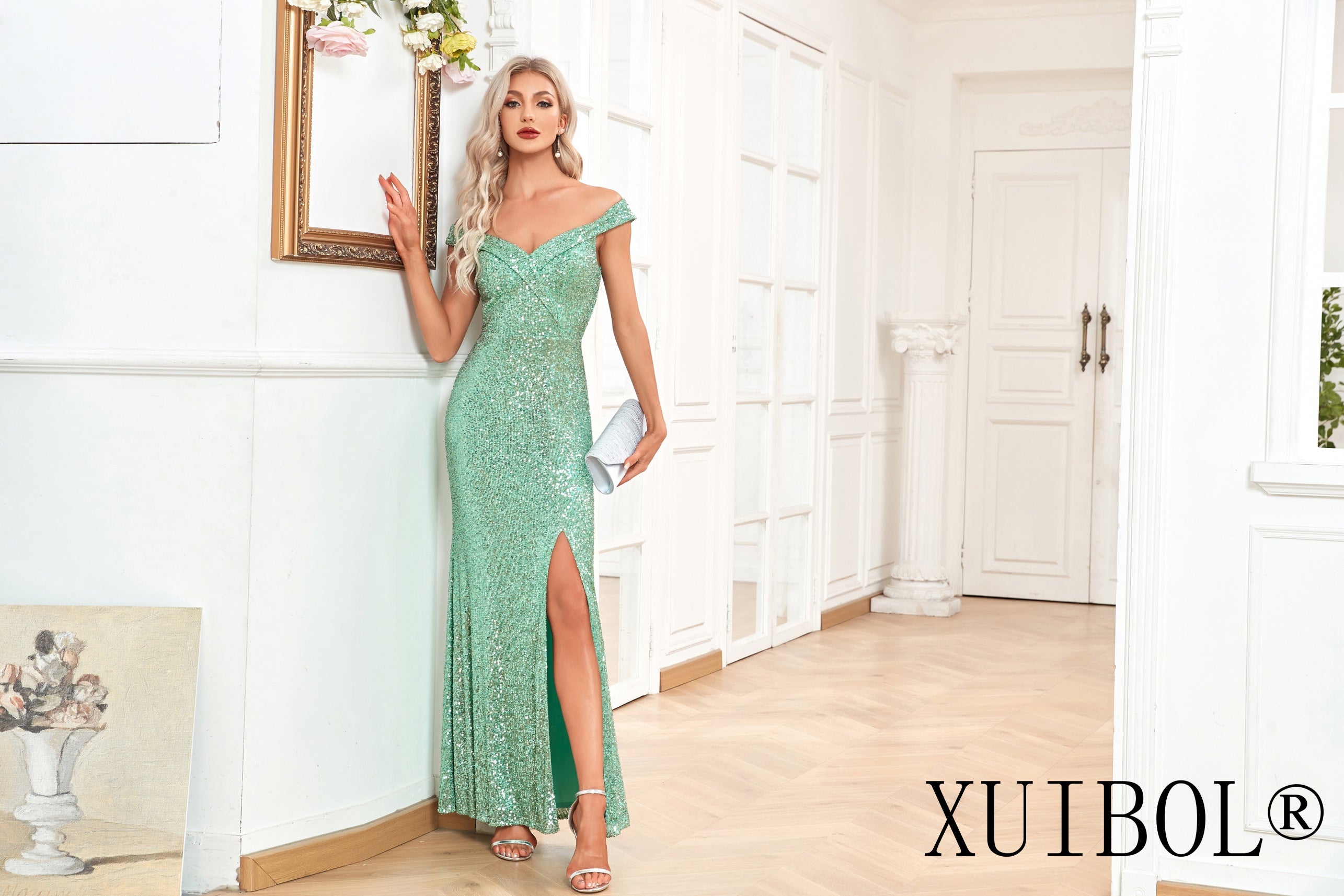XUIBOL | Sequin sheath dress with slit