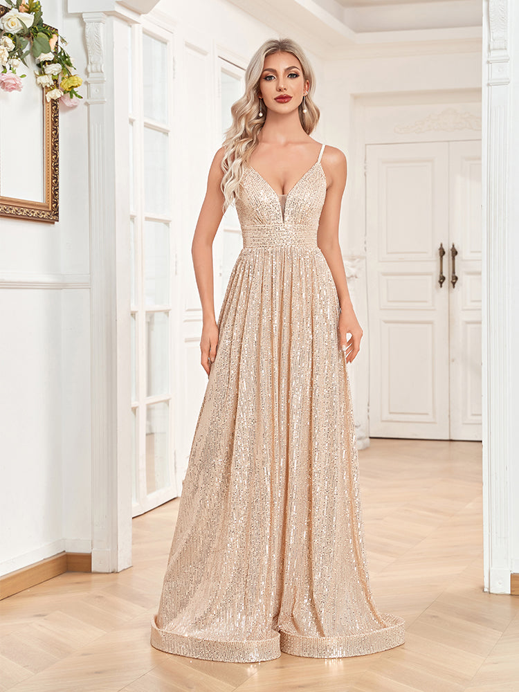 XUIBOL | a-line_spaghetti_strap_sequin_prom_gown_Champagne