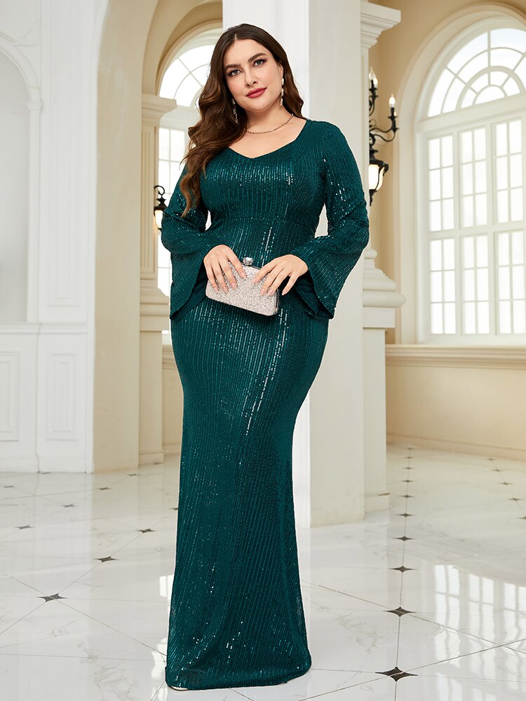 XUIBOL Plus Size Luxury Sequins Evening Dress
