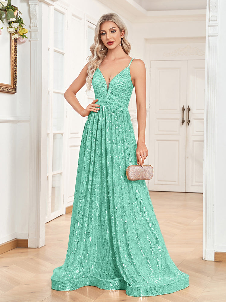XUIBOL | a-line_spaghetti_strap_sequin_prom_gown_Mint Green