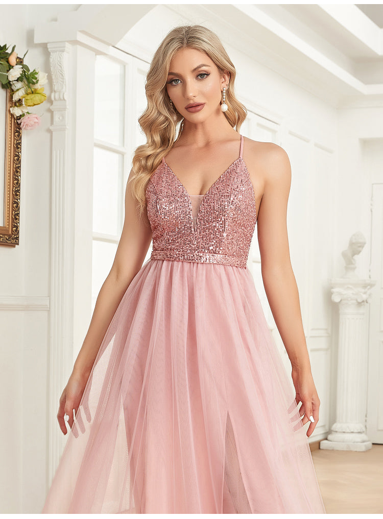 XUIBOL Sequin And Mesh Dresses pink